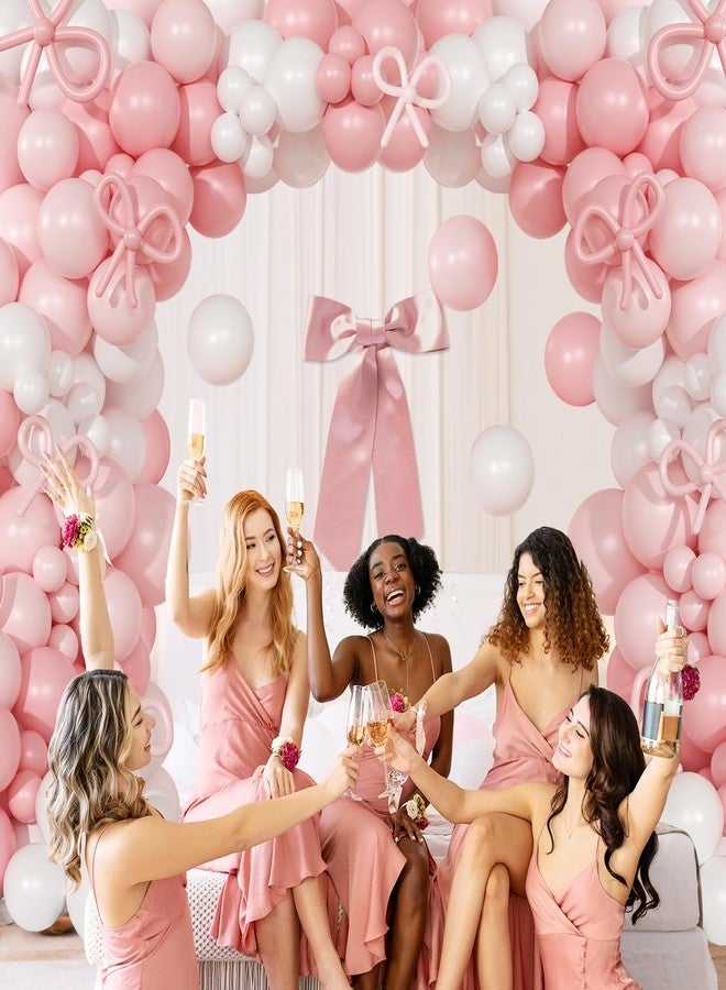 NUTTYBASH Coquette Birthday Decorations 145 Pcs Pink and White Balloon Garland Arch Kit Include Light Pink White Bow Balloons Different Size for Baby Shower Gender Reavel Wedding Party Decorations - Image 2